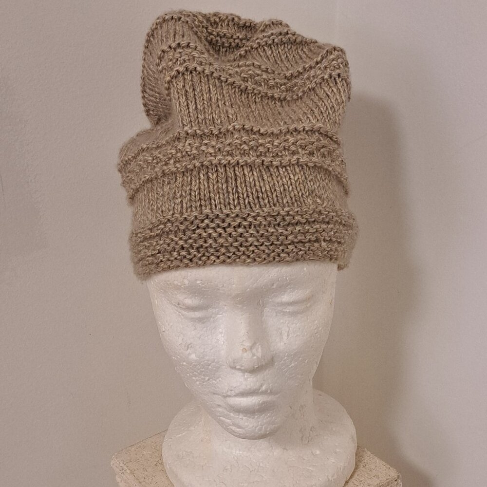 Hand-Knit Light Brown Slouch Hat.